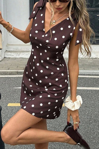 Polka Dot Tie-Shoulder Dress