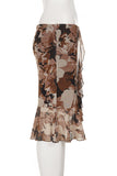 Print Ruffle  Midi Skirt
