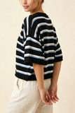 Striped Crew Neck Drop Shoulder Sweater