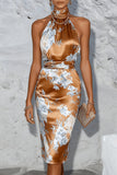 Floral Halter High-Waist Bodycon Dress