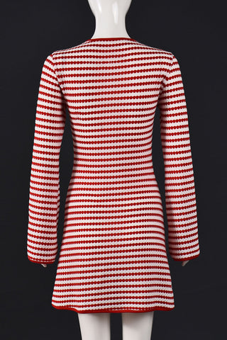 Striped Knit Bell Sleeve Mini Casual Dress