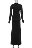 Ruched Waist Long Sleeve Maxi Casual Dress