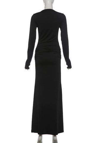 Ruched Waist Long Sleeve Maxi Casual Dress