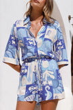 Printed Button-Front Short Set