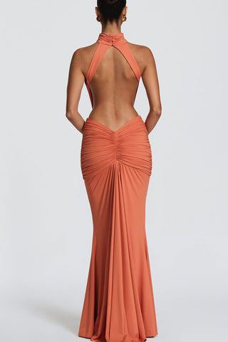 Ruched High-Neck Bodycon Maxi Dress