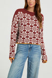 Floral Knit Crew Neck Crop Sweater