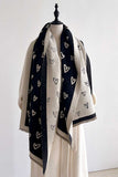 Heart Pattern Knit Fringe Scarf