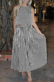 Striped Sleeveless Skirt Set