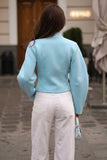 Mandarin Collar Frog Button Puff Sleeve Blouse