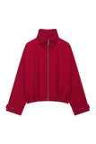 Grid Print Zip-Up Stand Collar Jacket