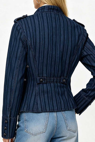 Striped Double-Breasted Denim Jacket