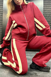 Striped Zip-Up Crop Top and Pants Set