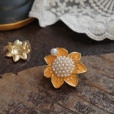 Floral Pearl Enamel Brooch