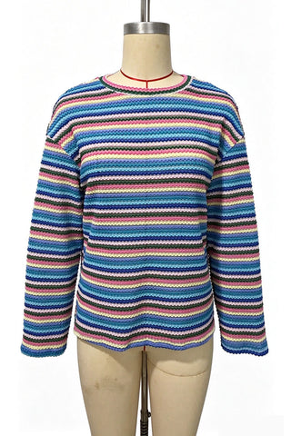 Striped Crew Neck Long Sleeve Knit Top
