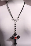 Bat Charm Beaded Cross Necklace