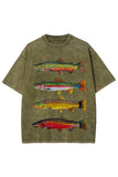 Fish Print Crew Neck Short Sleeve T-Shirt