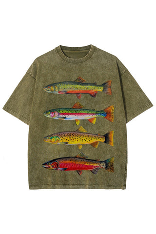 Fish Print Crew Neck Short Sleeve T-Shirt