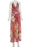 Abstract Print Halter Maxi Dress