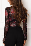 Sheer Floral Mock Neck Long Sleeve Blouse