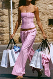 Striped Strapless Drawstring Pants Set