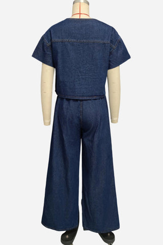 Tie-Front Denim Wide-Leg Pants Set