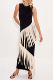 Fringe Asymmetric Sleeveless Midi Dress