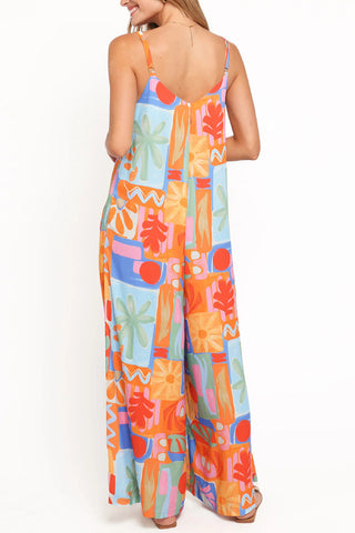 Abstract Print Spaghetti Strap Wide-Leg Jumpsuit