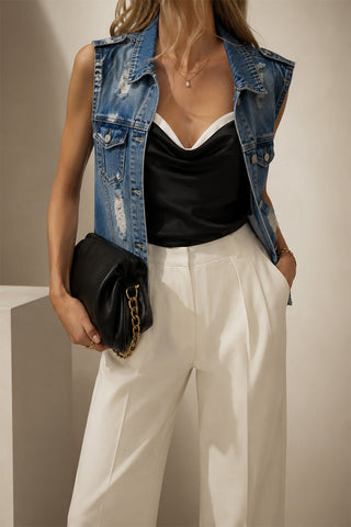 Distressed Button-Collar Vest