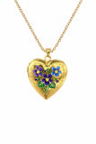Floral Enamel Heart Locket Necklace