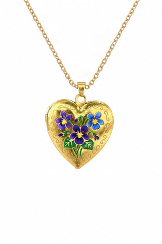 Floral Enamel Heart Locket Necklace