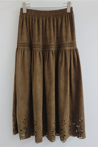 Smocked Waist Hollow-Out Midi Skirt