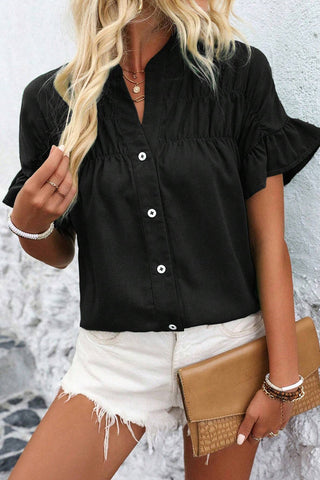 Button-Up Ruffled Sleeve Blouse