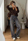 Paisley Print High-Waist Baggy Jeans