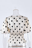 Puff Sleeve Polka Dot Smocked Blouse