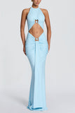 Ruched Halter Cutout Bodycon Casual Dress