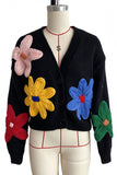 Floral Applique V-Neck Button-Front Cardigan