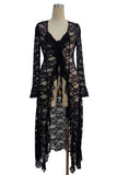 Sheer Lace Front Tie Bell Sleeve Blouse