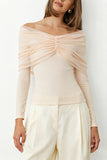Sheer Ruched Off-Shoulder Long Sleeve Blouse