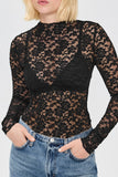 Floral Lace Mock Neck Long Sleeve Blouse