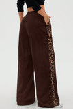 Leopard Print Side Stripe Wide Leg Casual Pants