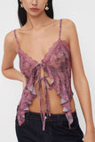Tie-Front Ruffle Lace Trim Cami