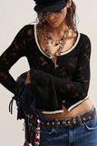 Lace Ruffle Sleeve Button-Front Blouse