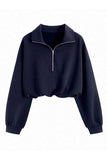 Zipper Collar Crop Sweatshirt