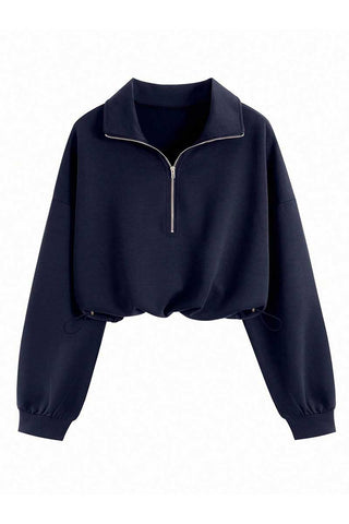 Zipper Collar Crop Sweatshirt
