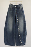 High-Waist Button-Front Barrel Jeans