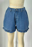 Ruffle-Hem High-Waist Denim Shorts
