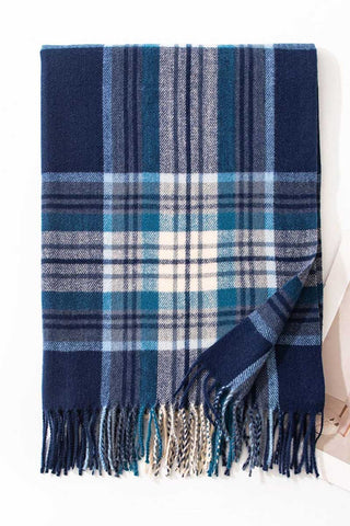Plaid Fringed Wrap Scarf