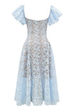 Flutter-Sleeve Lace Midi Dress
