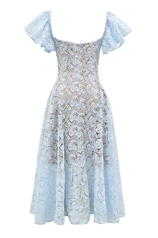Flutter-Sleeve Lace Midi Dress