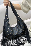 Studded Fringe Hobo Bag